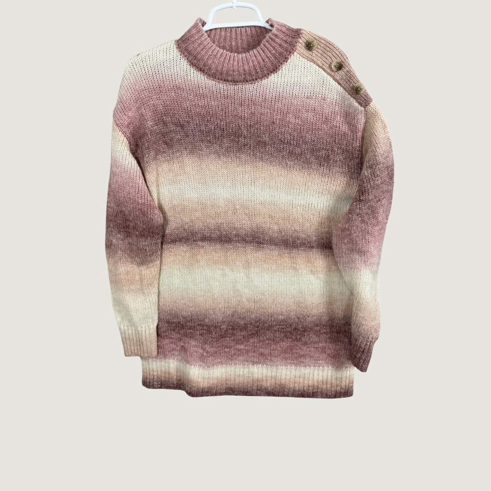 AGB Womens Pink Cream Ombre Striped Mock Neck Button Shoulder Sweater Medium